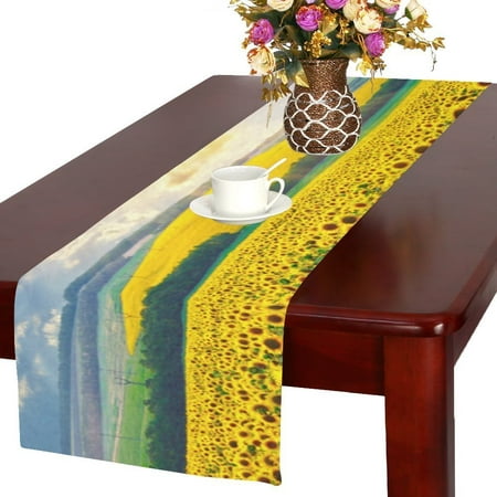 

MYPOP Sunflower Field Against the Dramatic Sky Cotton Linen Table Runner 14x72 inches