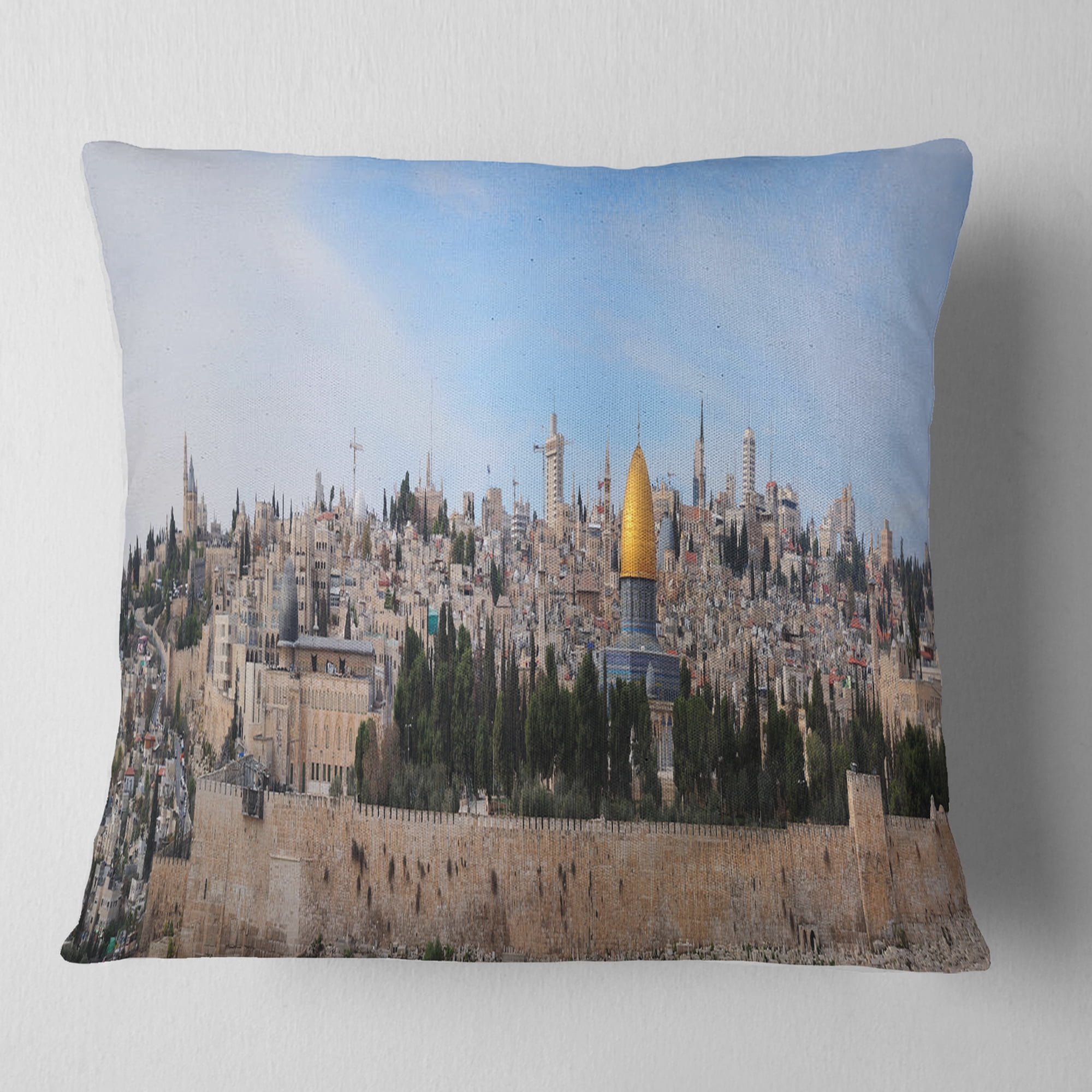 Designart Jerusalem Cityscape Panorama - Photography Throw Pillow - 18x18