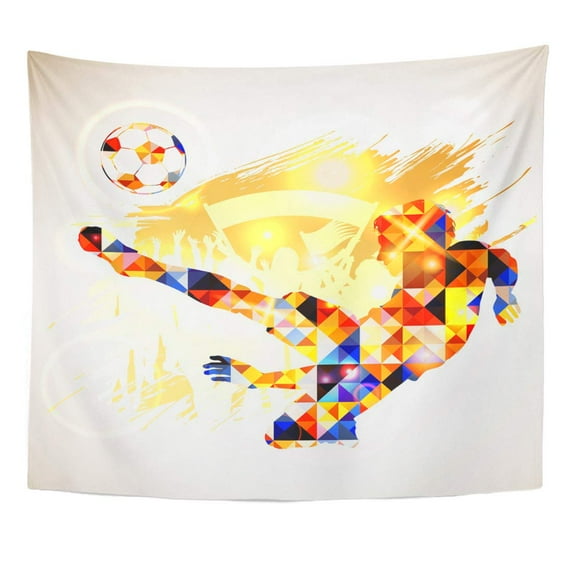 UFAEZU Abstract Silhouette Soccer Player and Ball in Mosaic Pattern with Fans on Grunge Football Wall Art Hanging Tapestry Home Decor for Living Room Bedroom Dorm 60x80 inch