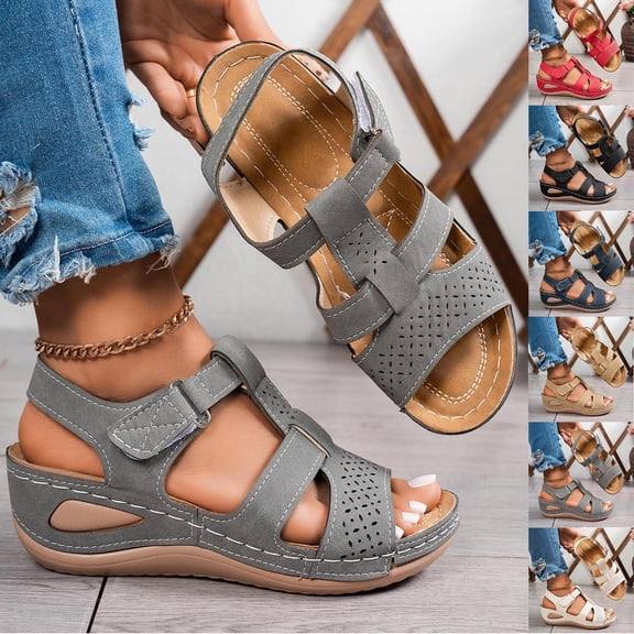 HVOBTTY Women's Summer Fashion Casual Versatile Sweet Cool Peep Toe Hollow Out Wedge Heel Thick Sole Outdoor Slide Sandals Blue, 37