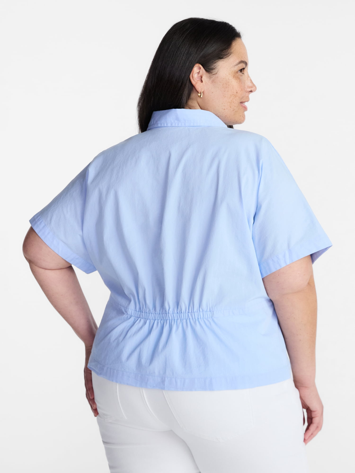 Terra & Sky Fit and Flare Blouse with Short Sleeves, Sizes 0X-5X