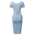 thumbnail image 3 of A2Y Women's Solid Fitted Classic Short Sleeve Premium Cotton Midi Dress Ash Blue L, 3 of 5