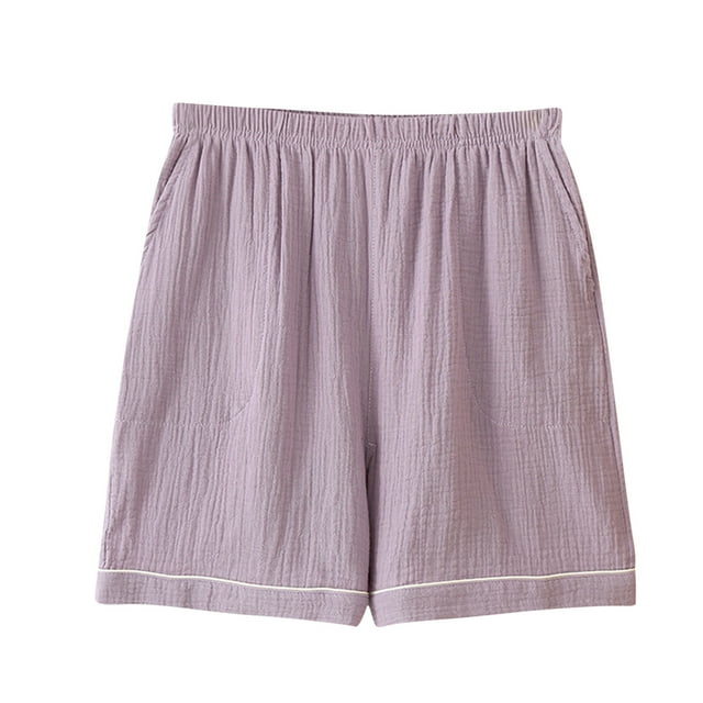 AherBiu Shorts for Women Elastic Waist Wide Leg Ssolid Color Comfy Lightweight Homewear Sleepwear with Pockets