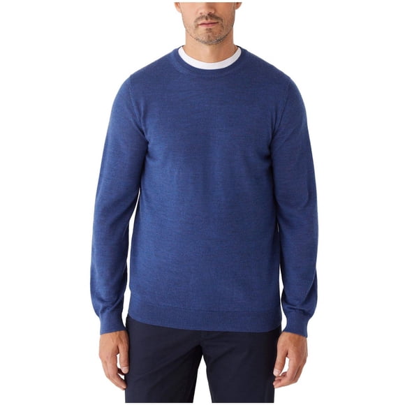 Frank & Oak Mens Merino Wool Crewneck Pullover Sweater, Blue, X-Large