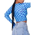 thumbnail image 3 of DYMADE Long Sleeve Gingham Cropped Tops Sexy Slim Summer Gothic Punk Button T-Shirts, 3 of 8