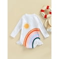 thumbnail image 4 of Kiapeise Toddler One Piece Swimsuit, Girls Rainbow Print Round Neck Long Sleeve Ruffle Swimwear, 4 of 9