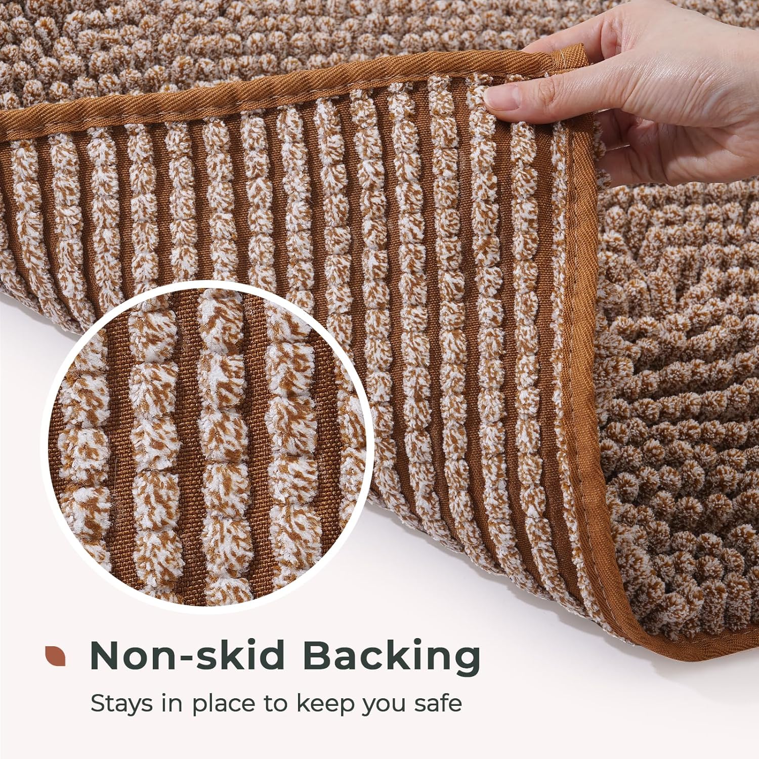 FRESHMINT Chenille Bath Rugs Extra Soft and Absorbent Microfiber Shag Rug, Non-Slip Runner Carpet for Tub Bathroom Shower Mat, Machine-Washable Durable Thick Area Rugs Caramel Heather, 32" x 20"