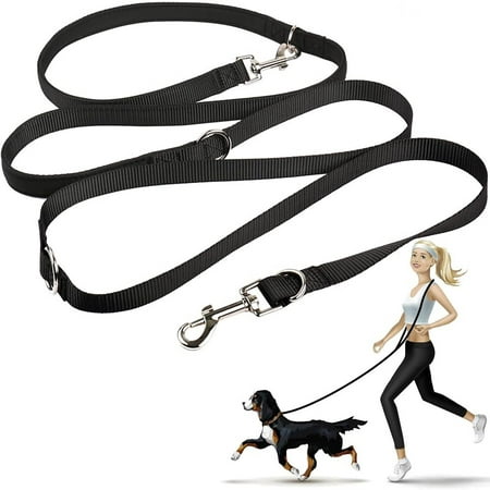 Oneisall Hands Free Dog Leash with Adjustable Waist Belt for Large Dogs, Double Dog Leash for Walking Hiking Running - Black