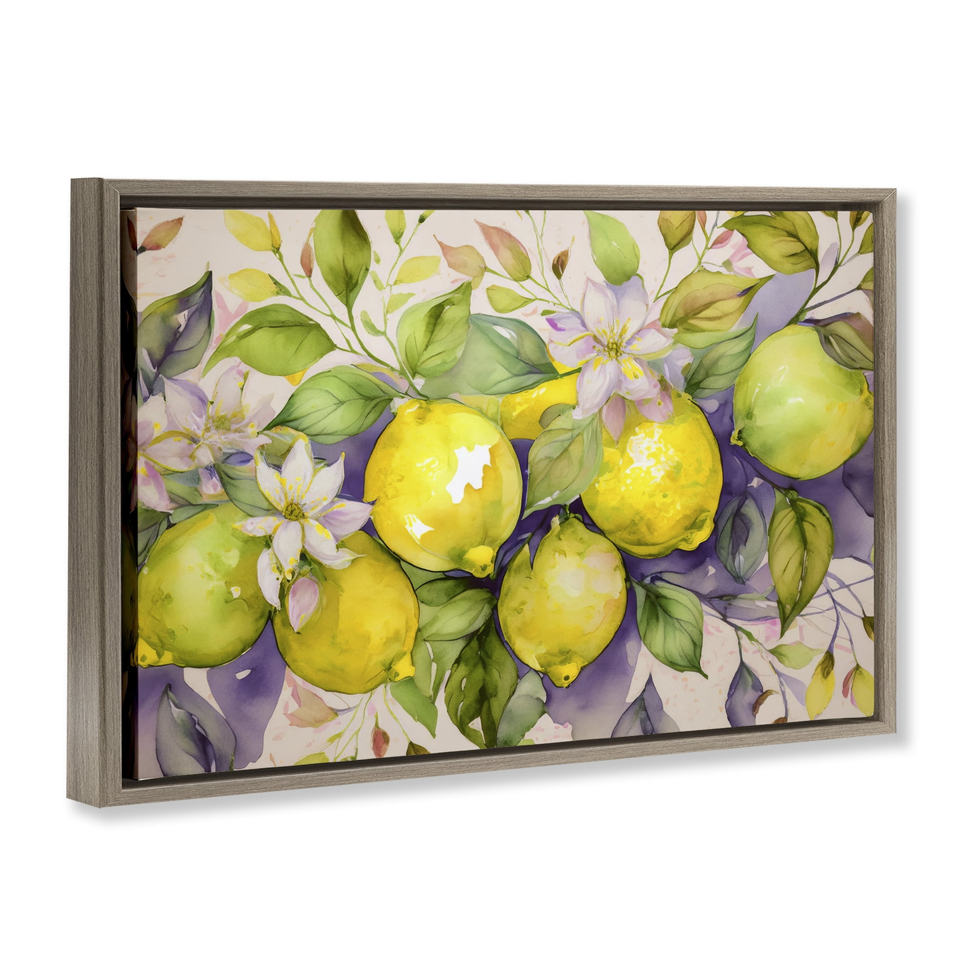 Stupell Industries Cottage Lemon Blooms Food & Beverage Painting Brown Floater Framed Canvas Art Print Wall Art, 25 x 17