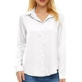 thumbnail image 1 of Needbo Women's Blouse Satin Silk Long Sleeve Button Down Shirts with Pocket Casual Work Office Top, White XS-3XL, 1 of 7