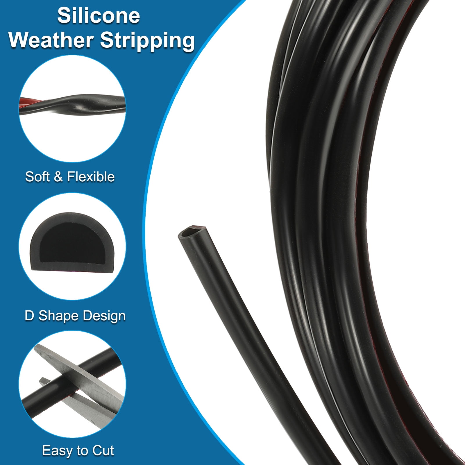 Uxcell 20 Ft 3/8" W x 1/4" T D Shape Silicone Weather Stripping Door Seal, Black/Red