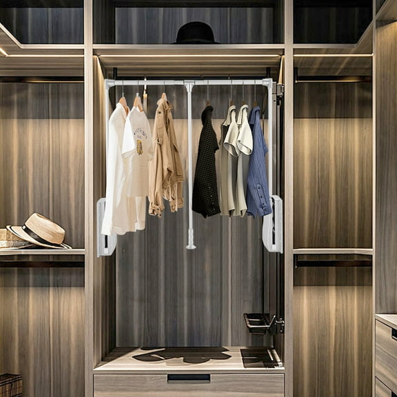 Closet Rod Wall Mounted Hanging Rod Closet Mounted Hanger 35-47 Inch Adjustable