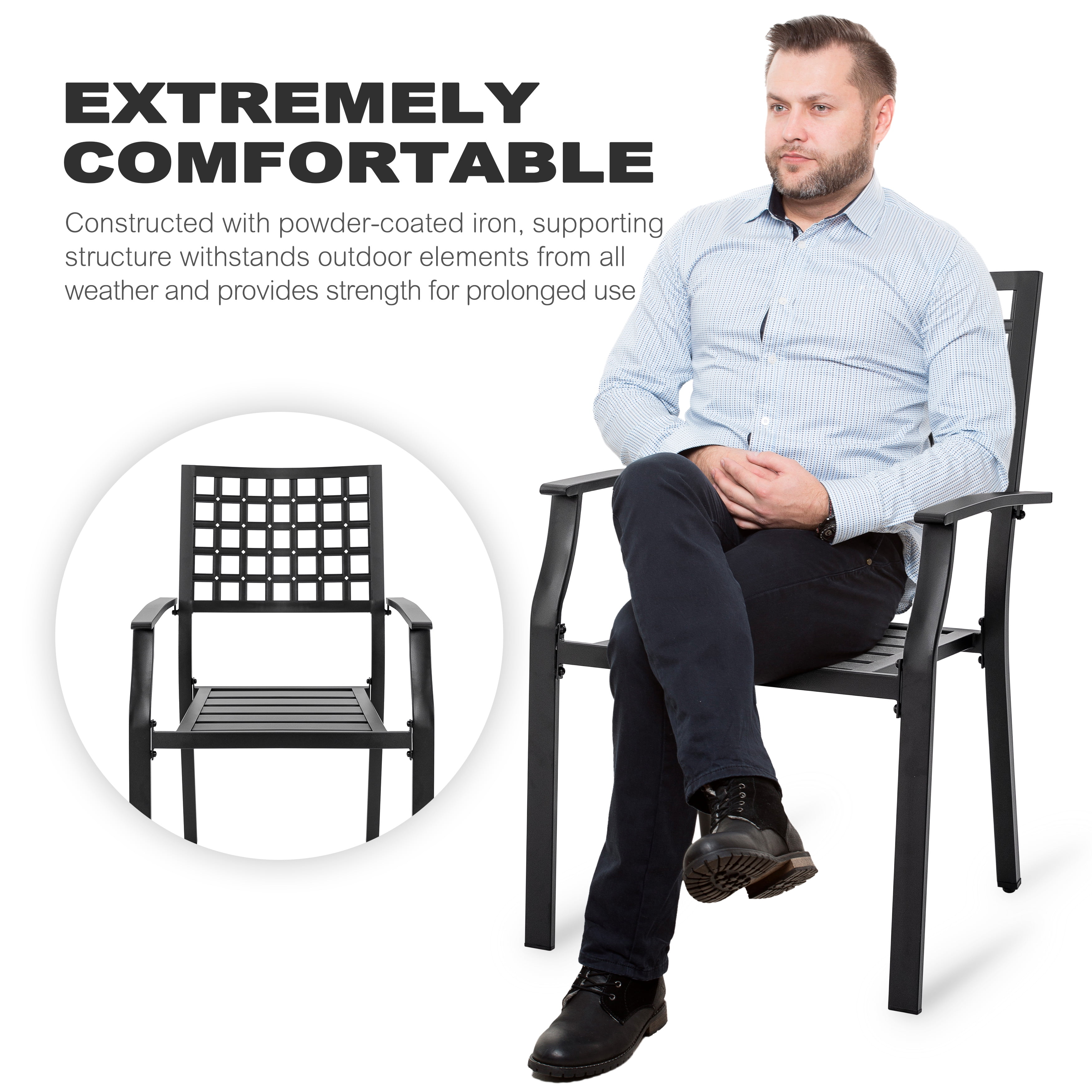 Nuu Garden Outdoor Patio Chair Set of 2, Metal Outdoor Dining Chairs, Black