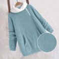 thumbnail image 4 of Women's Sherpa Fleece Tunic Tops with Pocket Fuzzy Warm Winter 1/4 Zip Pullover Loose Colorblock Sweater Pajamas (XL, Light Blue), 4 of 7