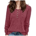 thumbnail image 1 of NINGMENG Womens Tops Solid Color Long Sleeve Tunic Crew Neck Sweaters Trendy Tops Pullover Tee Shirts Activewear,Red,L, 1 of 5