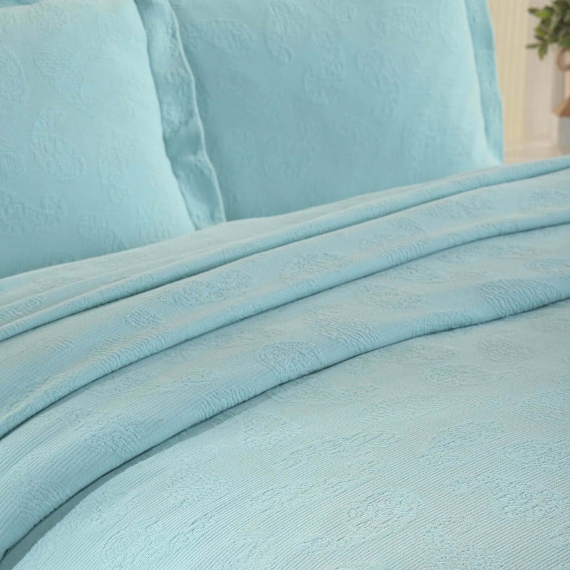 Supeior Paisley Cotton Decorative 3-Piece Bedspread Set, All Season Breathable Bedspreads, Queen, Aqua