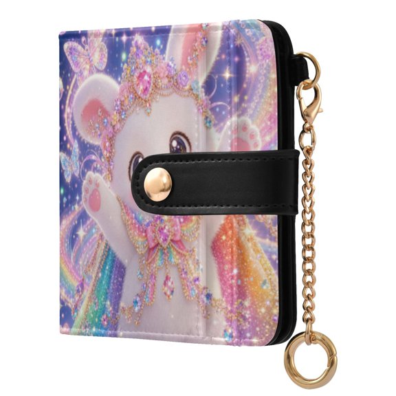 Womens Wallet PU Leather Bifold Small Purse with RFID Blocking Credit Card Holder Dazzling Cartoon Rabbit