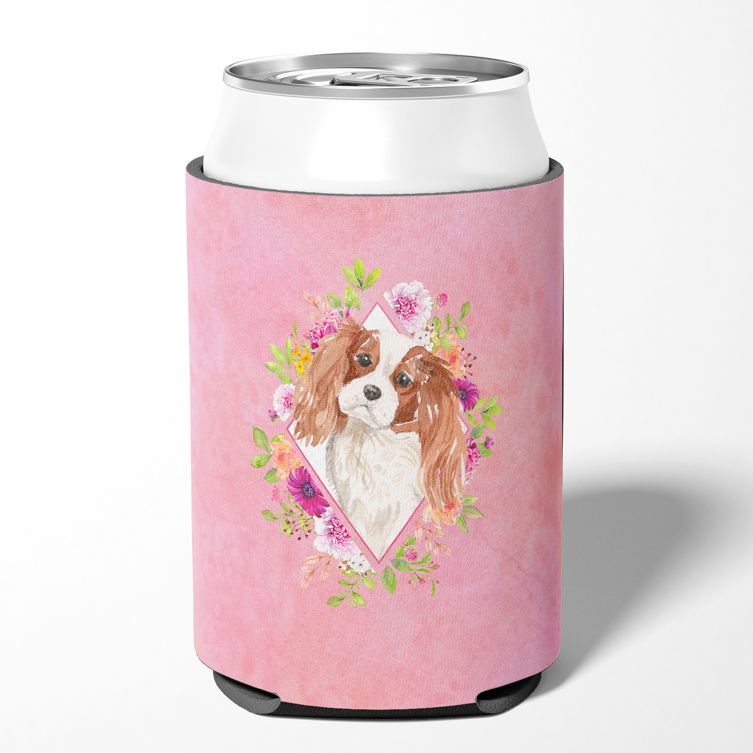 Carolines Treasures CK4248CC Blenheim Cavalier Spaniel Pink Flowers Can or Bottle Hugger Can Hugger multicolor