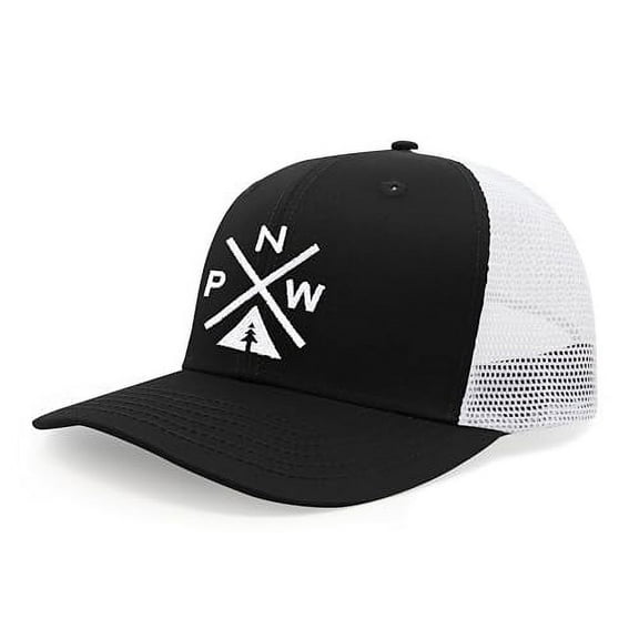 International Tie Pacific Northwest PNW Hat for Men and Women - Snapback Trucker Baseball Cap (Black/White)