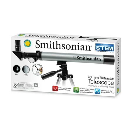 Smithsonian 40mm Refractor Telescope with Aluminum Tabletop (Best Telescope To See Planets Clearly)