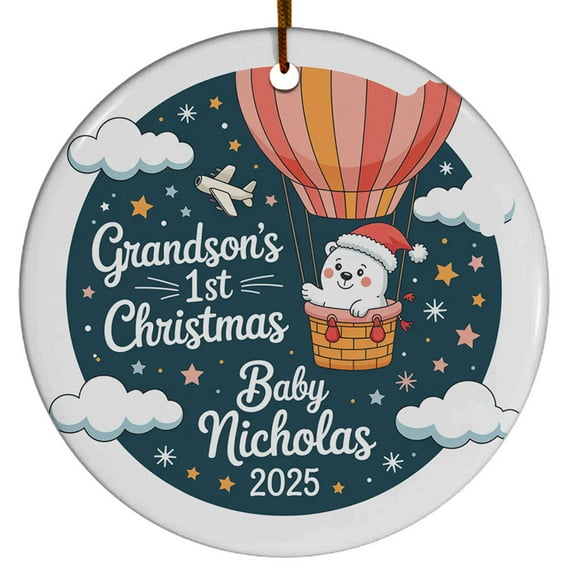 Grandson's 1st Christmas Ornament Gift from Grandparents Grandma & Grandpa, Polar Bear Grandson Christmas Ornaments, Custom Name Text Grandson 1st Christmas Ornament 2025
