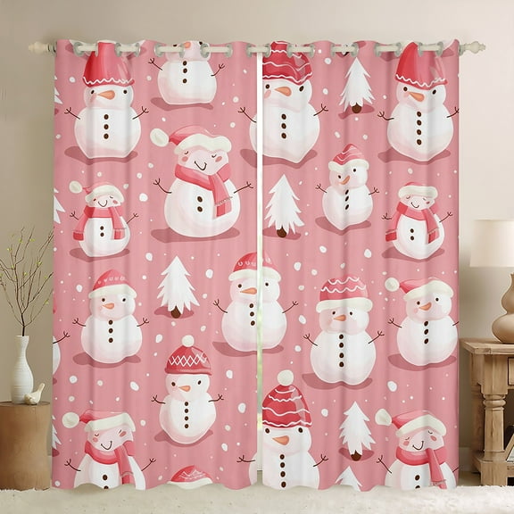 Castle Fairy Girls Cartoon Snowman Black Out Curtains,Pink White Curtains Pack of 2 (42x63 Each),Happy New Year Bedroom Curtains,Lightweight Room Decor