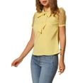 thumbnail image 4 of INSPIRE CHIC Women's Bow Tie Neck V Neck Stand Collar Short Mesh Sleeve Blouse S Yellow, 4 of 6