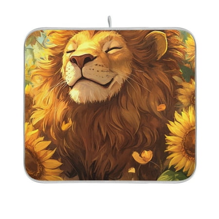 

Sunflowers and Lion Cute Dish Drying Mat Absorption Pad Kitchen Drainer for Counter Dinning Table 16 x 18
