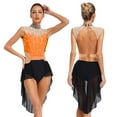 thumbnail image 5 of renvena Women Rhinestones Color Block High Low Flowy Mesh Skirt Contemporary Dance Costume Orange XL, 5 of 7