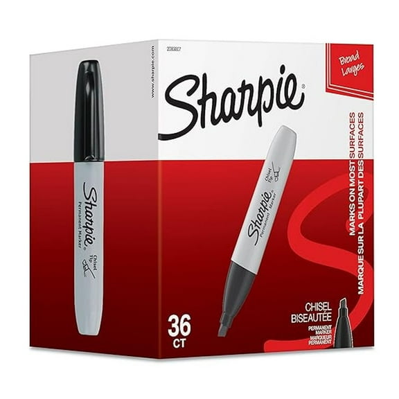 Permanent Markers, Chisel Tip, Black - 36 Pack - Quick Dry, Versatile Ink for Paper, Plastic, Wood, Leather & More