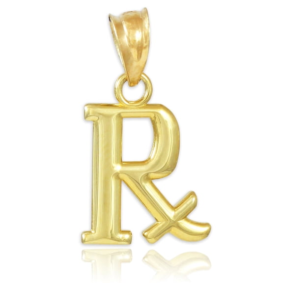 Gold Rx Prescription Symbol Charm Pendant Necklace : 10K Pendant with 18" chain