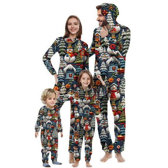 Odeerbi Christmas Onesie Pajamas for Family Holiday Hooded Sleep Jumpsuit Long Sleeve Family Christmas Pajamas Matching Sets Dad Stripe Print Jumpsuit Sleepwear Xmas PJs Set Multicolor