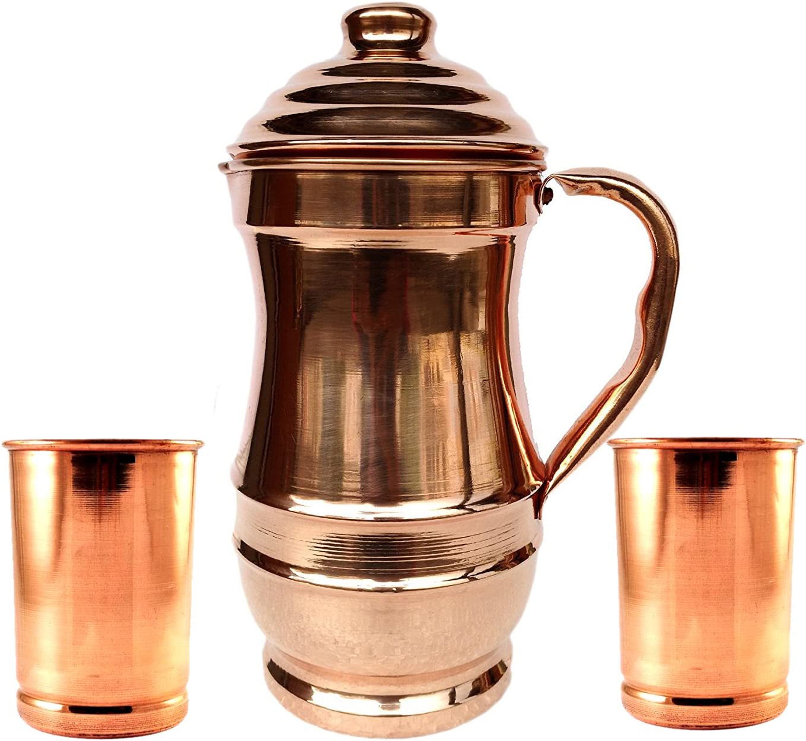 Maharaja Copper Jug with Two Glass Drinkware Set
