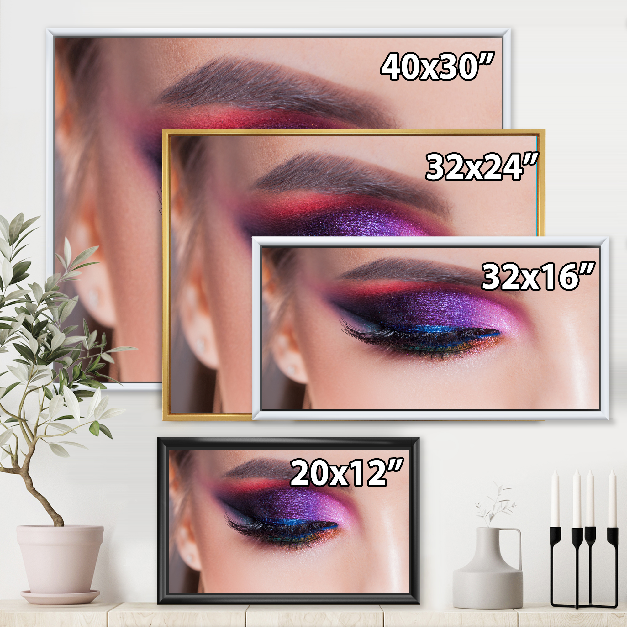 Bright Eye Makeup In Luxurious Blue And Pink Shades 32 in x 24 in Framed  Photography Canvas Art Print, by Designart