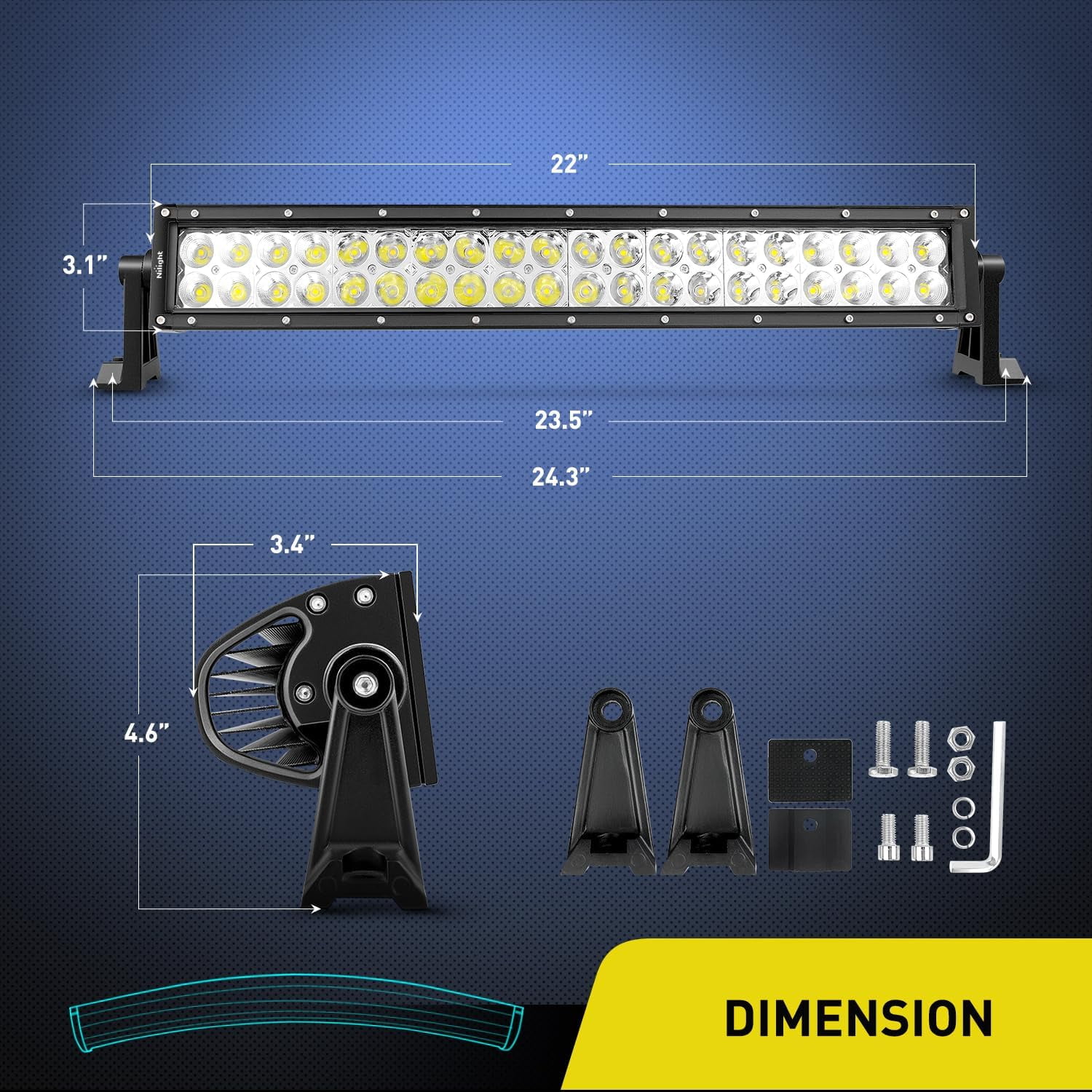 Nilight - LED Light Bar 22Inch 120W Curved Spot Flood Combo LED Driving Lamp Off Road Lights LED Work Light for Trucks Boat Jeep Lamp