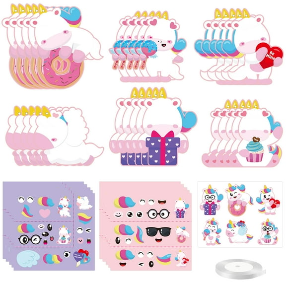 GROBRO7 Unicorn Face Sticker Card Set DIY Classroom Supplies, Make Your Unicorn Cards Party Favors Gifts for Kids