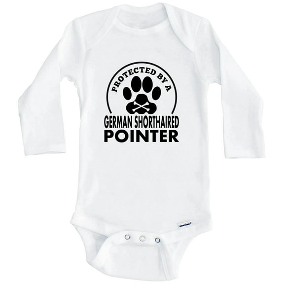 Protected By A German Shorthaired Pointer Funny One Piece Baby Bodysuit (Long Sleeve), 0-3 Months White