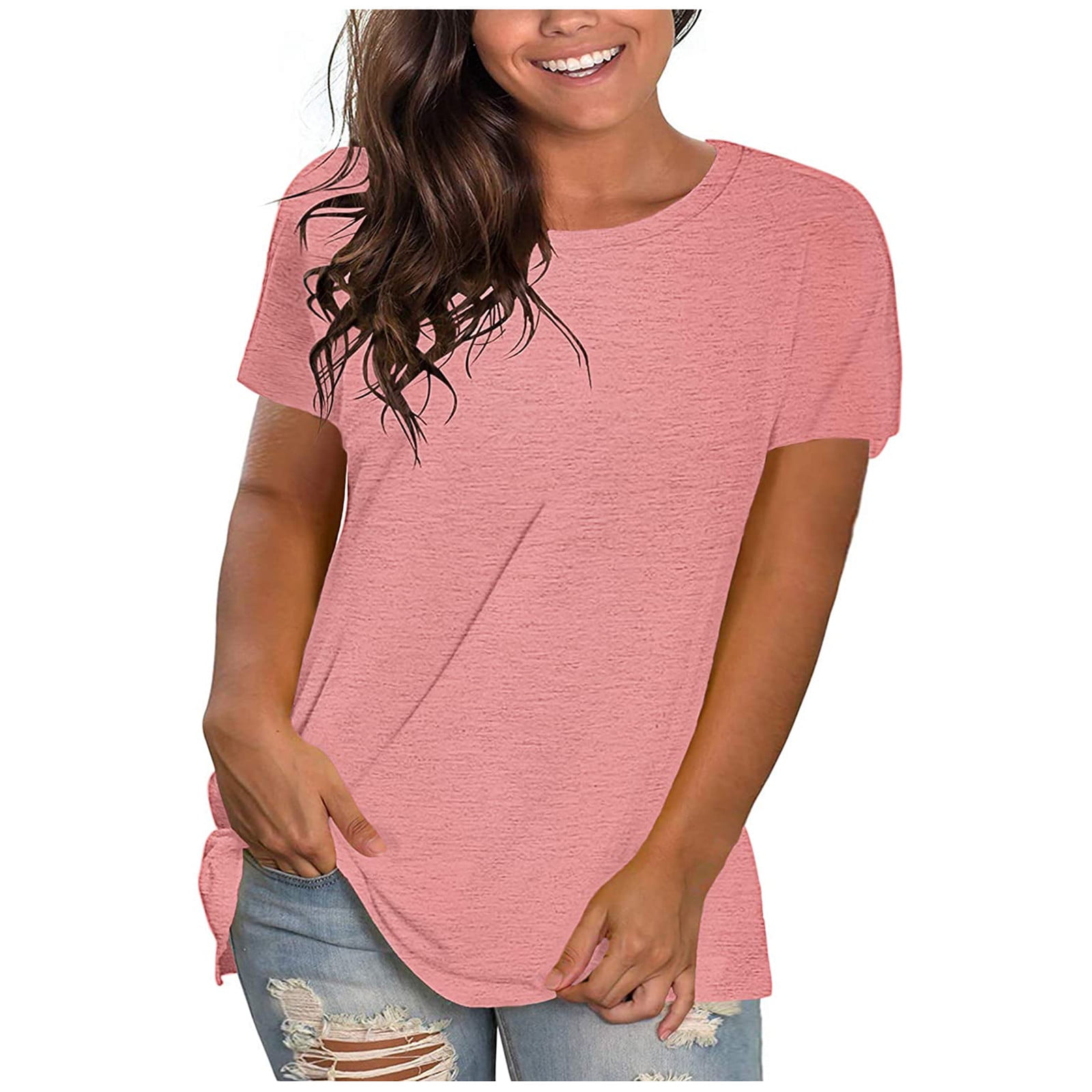 Inverlee Cold Shoulder Tops for Women Womens Short Sleeve Plus Size Blouses Summer Crewneck T Shirts Casual Loose Tunic
