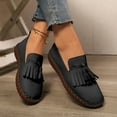 thumbnail image 2 of Mepaouo Womens Slip on Shoes Leather Tassel Casual Loafers Soft Comfortable Walking Work Flats Black 6, 2 of 7