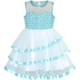 thumbnail image 1 of Flower Girls Dress Tiered Ruffle Skirt Blue Pageant 6 Years, 1 of 6