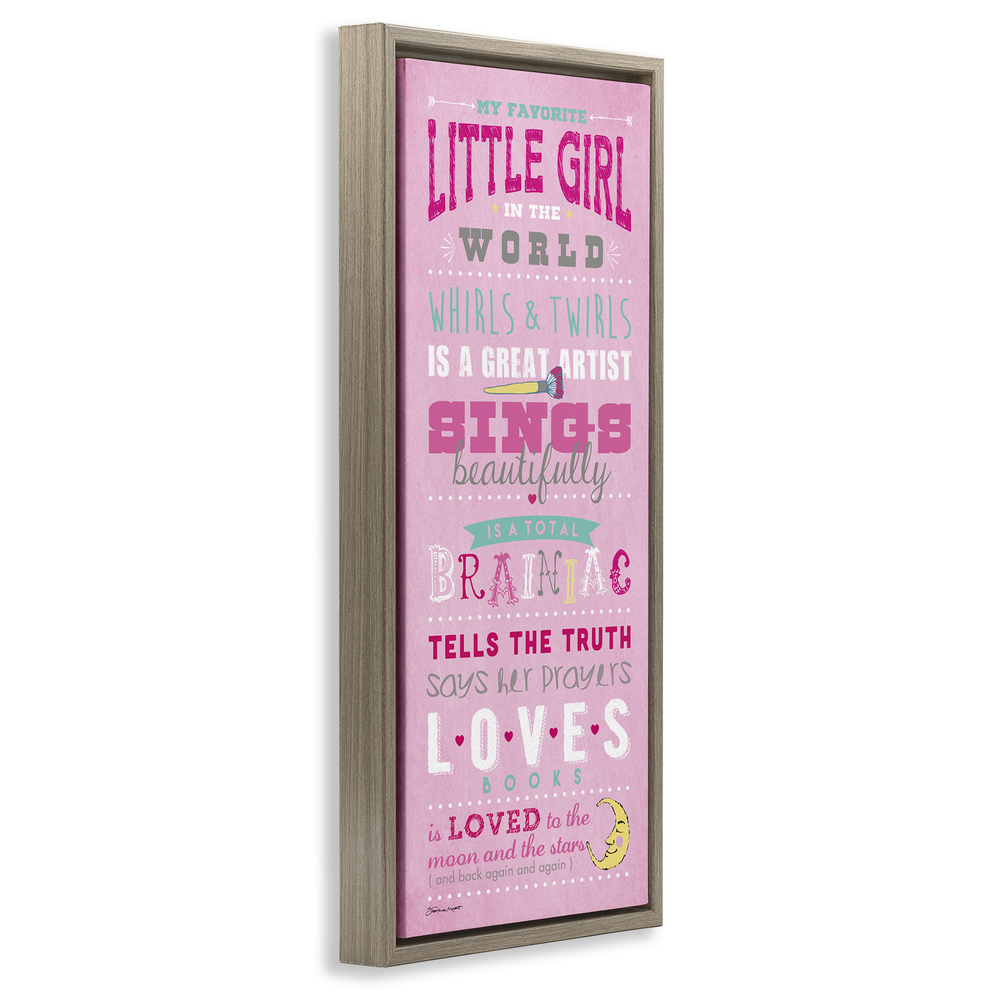 Stupell Industries Favorite Little Girl In The World Art for Kids Painting Brown Floater Framed Canvas Art Print Wall Art, 15 x 31