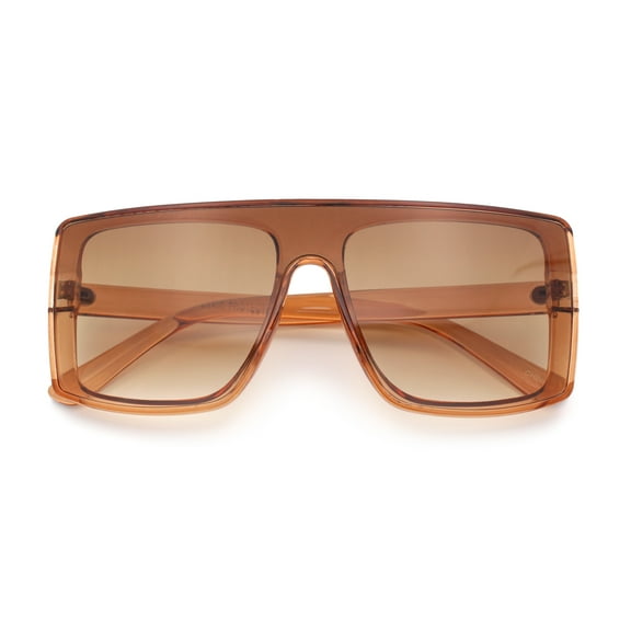 Womens Mobster Shield Oversized Plastic Rectangular Sunglasses Peach - Brown