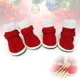 thumbnail image 3 of Xihbxyly Zapatos para Perro, Diseño Navideño de Terciopelo Rojo, Material Cálido y Suave, Ambiente Festivo, Fáciles de Usar, Suela de Goma Duradera, Varios Tamaños, Paquete de 4, 3 of 7