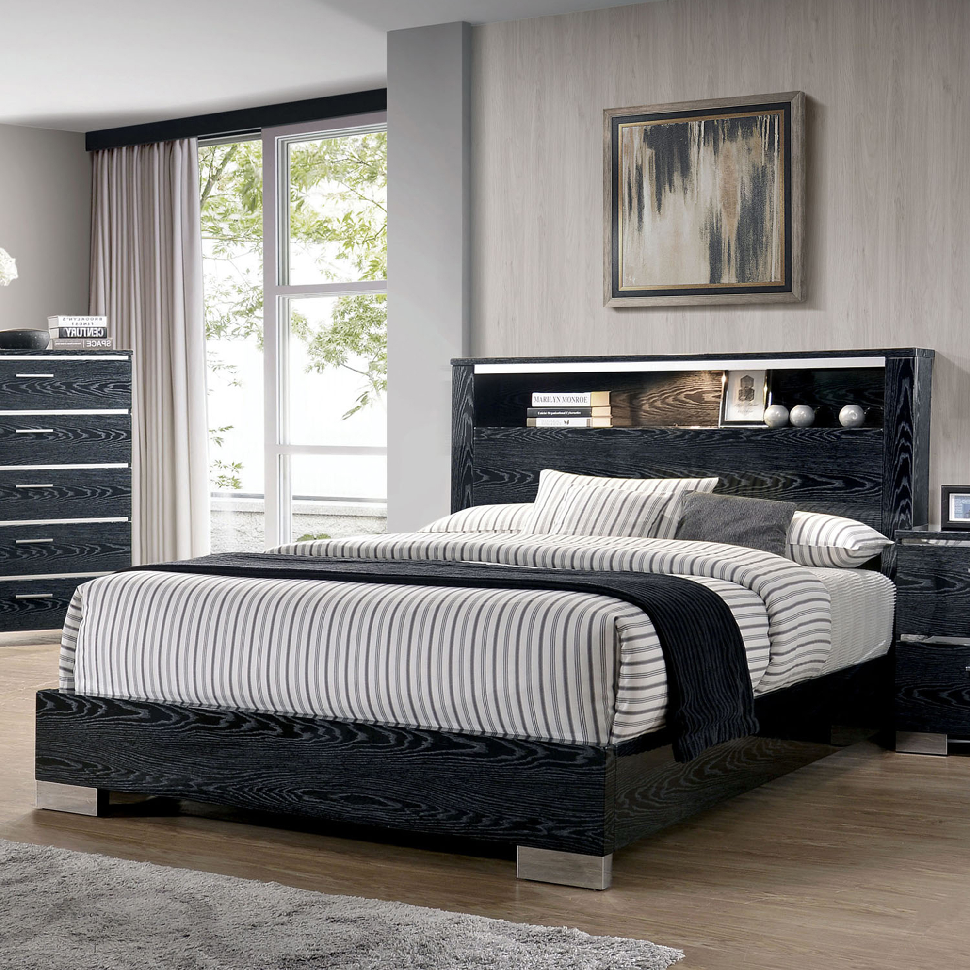 Furniture of America Quaker Contemporary Panel Bed, Eastern King, Black