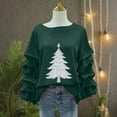 thumbnail image 5 of Yteetum Women's Christmas Crewneck Sweatshirts Oversized Christmas Tree Print Pleated Ruffle Trim Pullover Hoodless Sweatshirts Womens Casual Xmas Graphic Round Neck Loose Lantern Sleeve Sweatshirts, 5 of 5