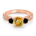 thumbnail image 2 of Gem Stone King 18K Rose Gold Plated Silver Yellow Citrine Black Diamond and White Moissanite Engagement Ring for Women (1.92 Cttw, Gemstone November Birthstone, Round 7MM and 4MM, Size 6), 2 of 3