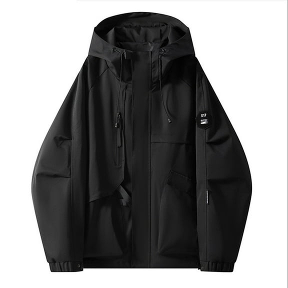 Women's Outdoor Jackets Casual Waterproof Hooded Draswtring Front Zip Solid Color Multi Pockets Trendy Outfits (XXL, Black)