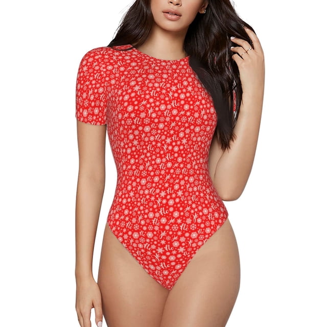 Balery Hohoho4 Body de cuello redondo de manga corta para mujer Tops de manga corta Tops básicos-Large