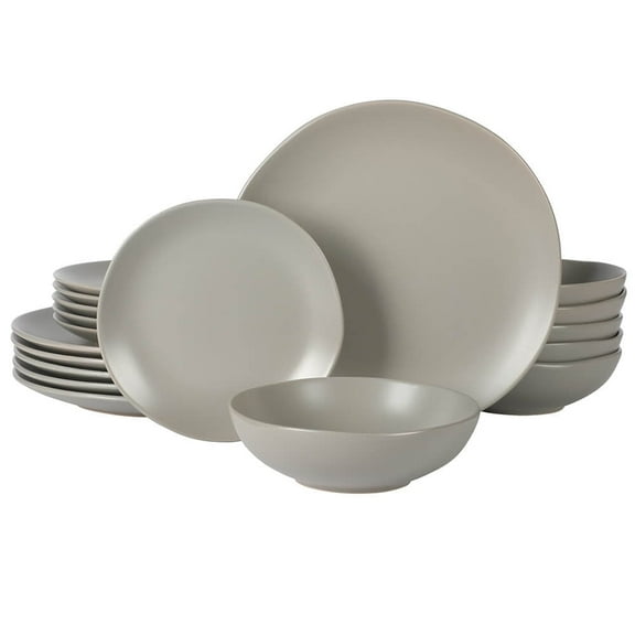 Gibson Home Bethel 18 Piece Plates and Bowls Ceramic Stoneware Organic Shape Dinnerware Set (Service for 6) - Matte Grey