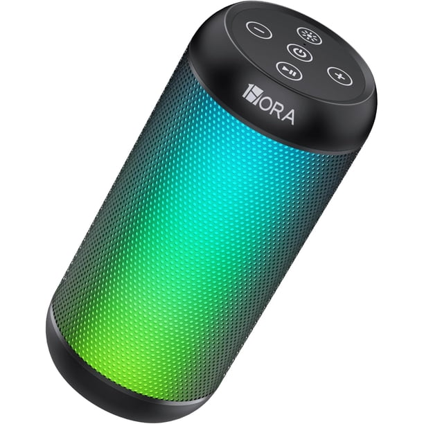 1 Hora Bocina Bluetooth Portatil 10W, 2400mAh Altavoz Inalámbrico con Iluminación RGB Ajustable, Emparejamiento Dual TWS, para Interiores y Exteriores, Regalo de Cumpleaños Perfecto (Negro),Negro